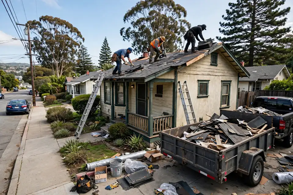 Reemplazo de techos de tejas asfálticas en una casa en Belle Air, San Bruno, CA