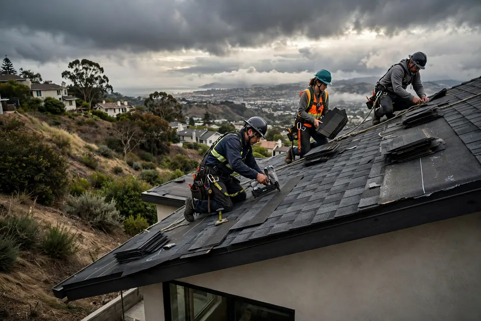 Reemplazo de techos de tejas asfálticas en una casa en Crestmoor, San Bruno, CA