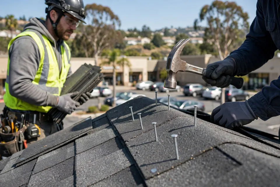 Reemplazo de techos de tejas asfálticas en una casa en Tanforan, San Bruno, CA