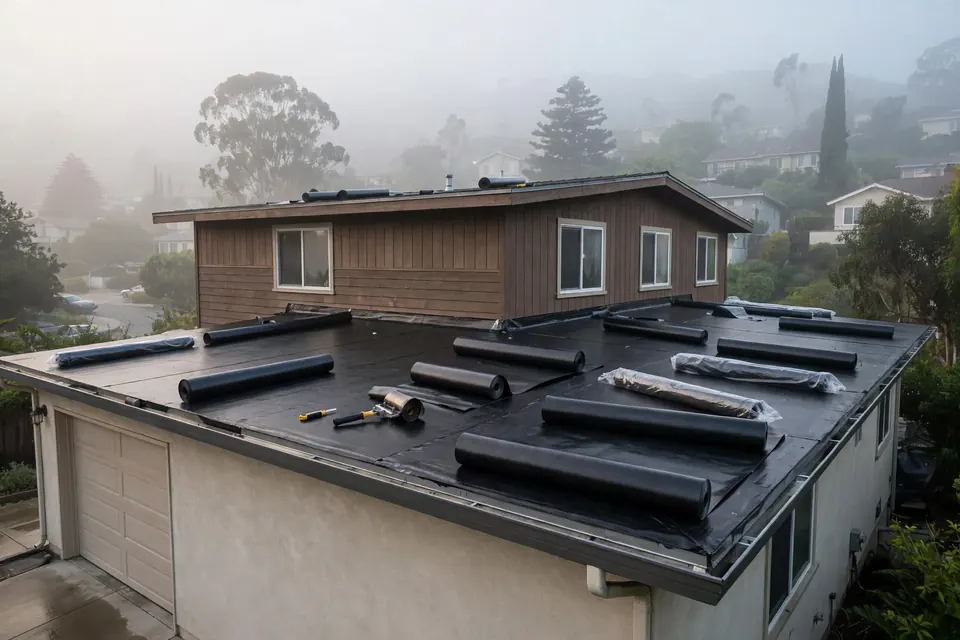 Reemplazo de techos comerciales en una casa en Tanforan, San Bruno, CA
