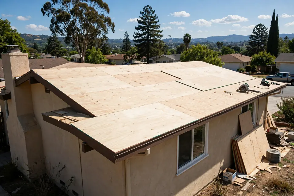 Reemplazo de techos metálicos en una casa en Bayhill, San Bruno, CA