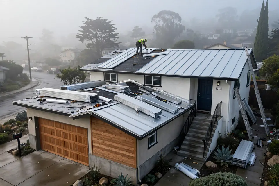 Reemplazo de techos metálicos en una casa en Lomita Park, San Bruno, CA