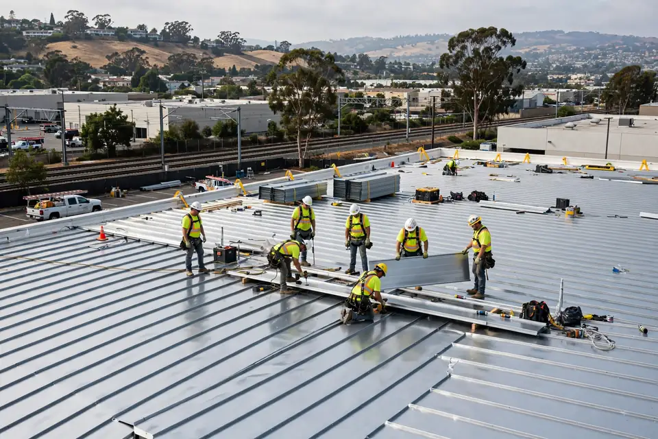Reemplazo de techos metálicos en una casa en Tanforan, San Bruno, CA