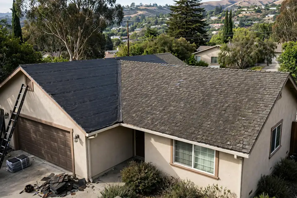 Remoción total y reemplazo de la cubierta en una casa en Crestmoor, San Bruno, CA