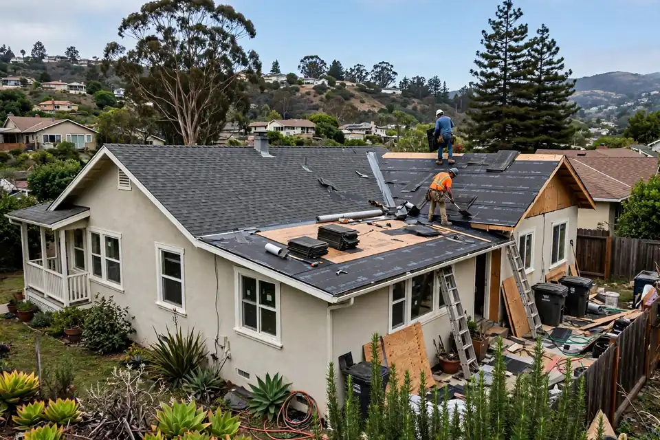 Remoción total y reemplazo de la cubierta en una casa en el centro de San Bruno, San Bruno, CA