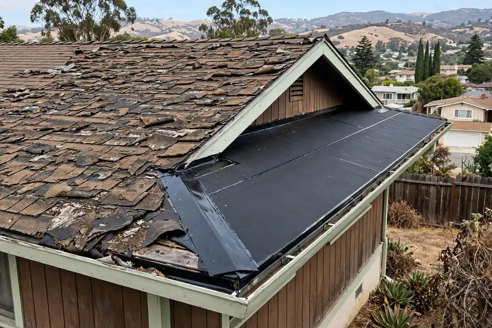 Remoción total y reemplazo de la cubierta en una casa en el parque San Bruno, San Bruno, CA