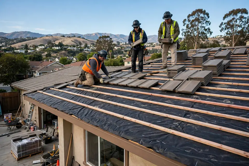 Reemplazo de techos de teja en una casa en Bayhill, San Bruno, CA