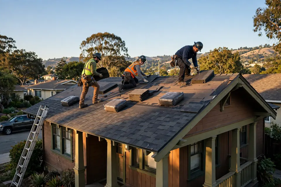 Reemplazo de techos de tejas asfálticas en una casa de San Bruno, CA por Roof Replacement Co