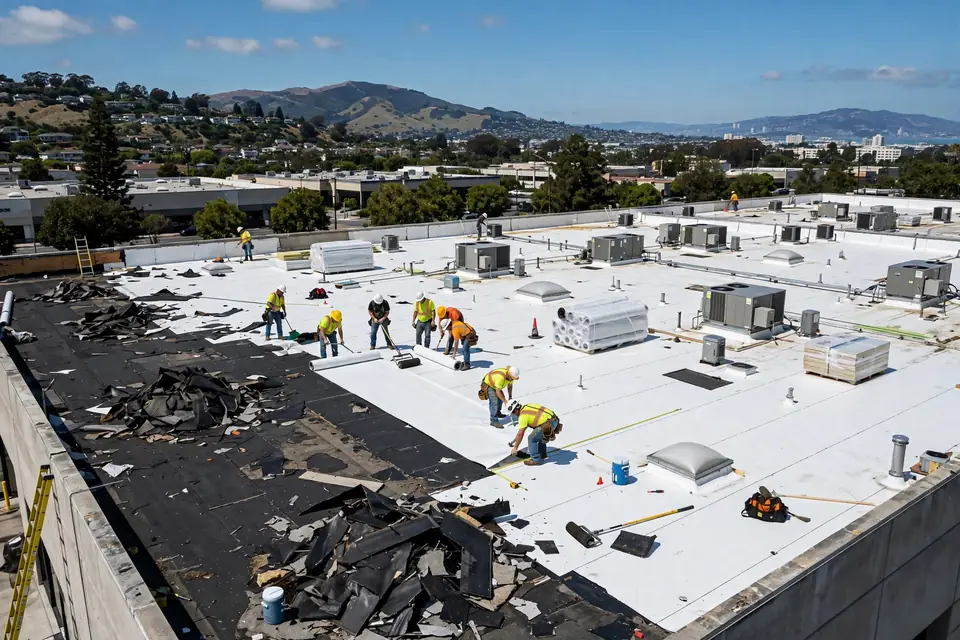 Reemplazo de techos comerciales en una casa de San Bruno, CA por Roof Replacement Co