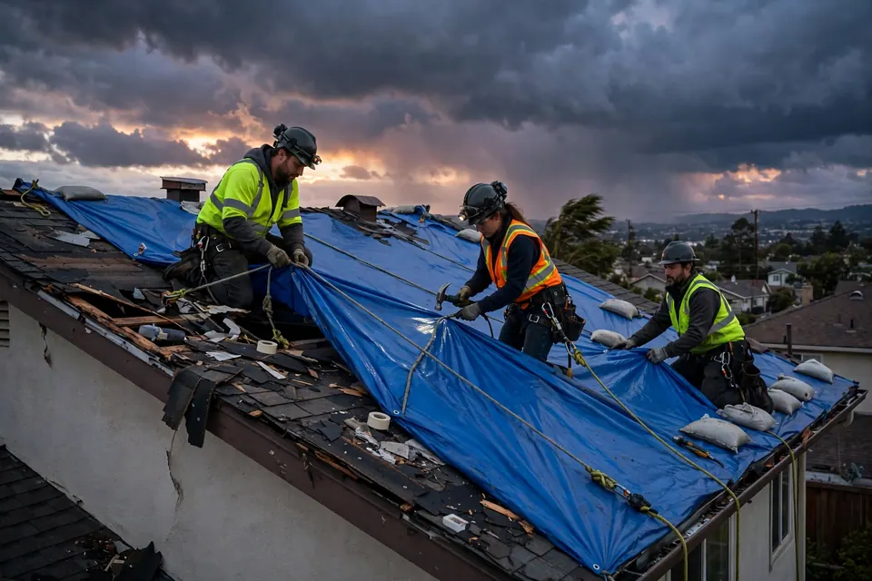 Reemplazo de techos de emergencia en una casa de San Bruno, CA por Roof Replacement Co