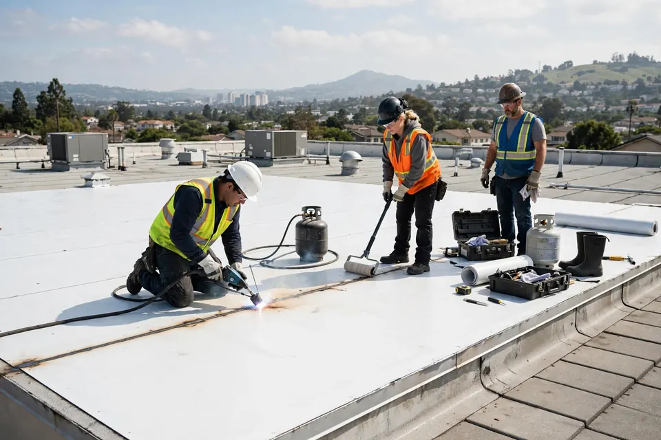 Reemplazo de techos planos (TPO y EPDM) en una casa de San Bruno, CA por Roof Replacement Co