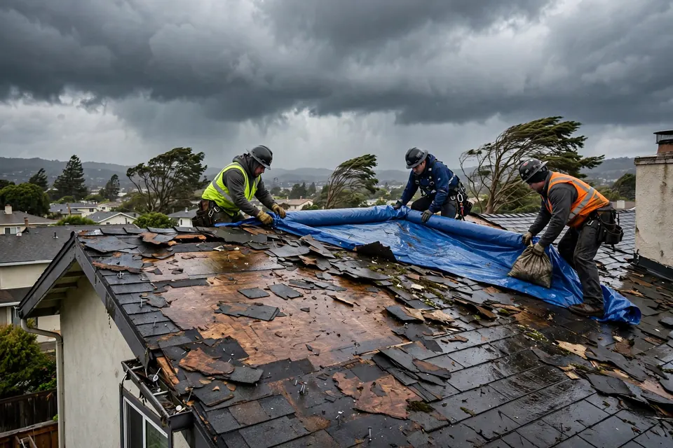 Reemplazo de techos por daños de tormenta en una casa de San Bruno, CA por Roof Replacement Co